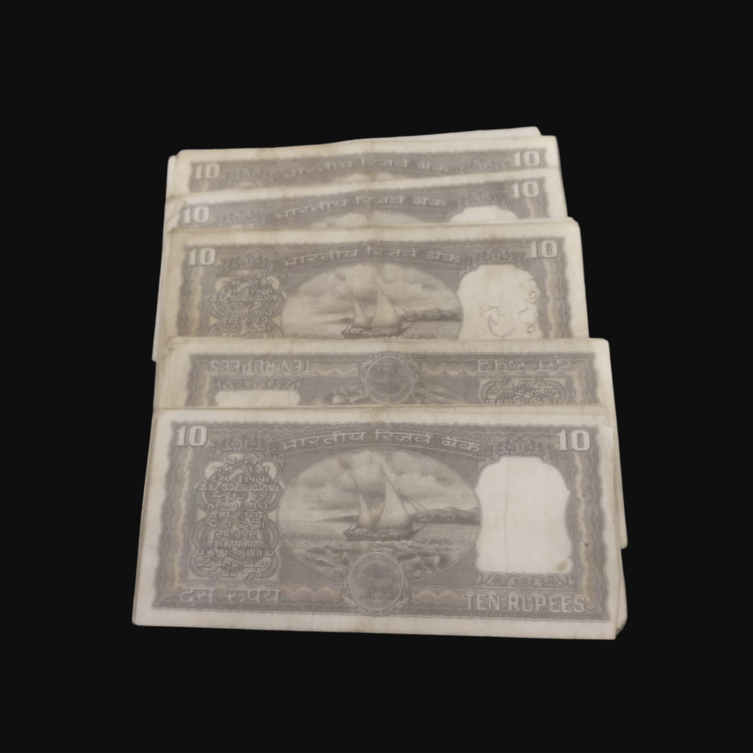 Rs 10 Black Boat Governor K R Puri | 10 Note Lot | Rare Collectible - Collection Bazzar