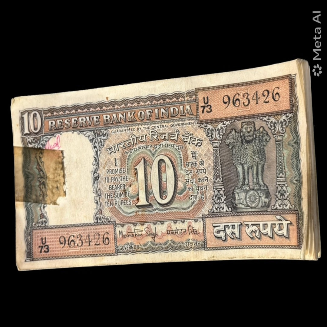 Rs 10 Black Boat UnSerial 100 Notes Rare Governor Manmohan Singh - Collection Bazzar
