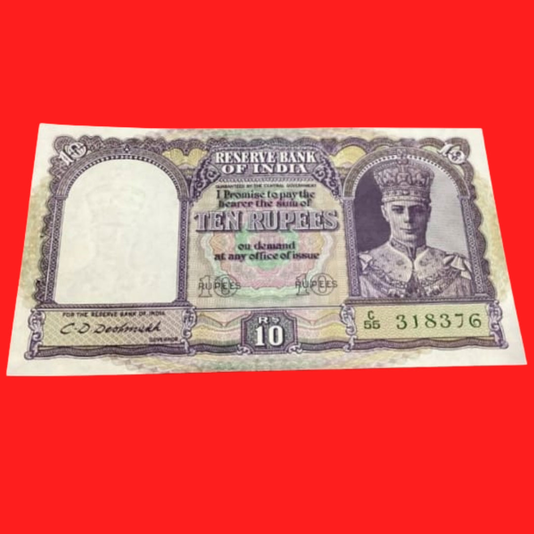 Rs 10 British India fafda note 318376 governor C D deshmukh - Collection Bazzar