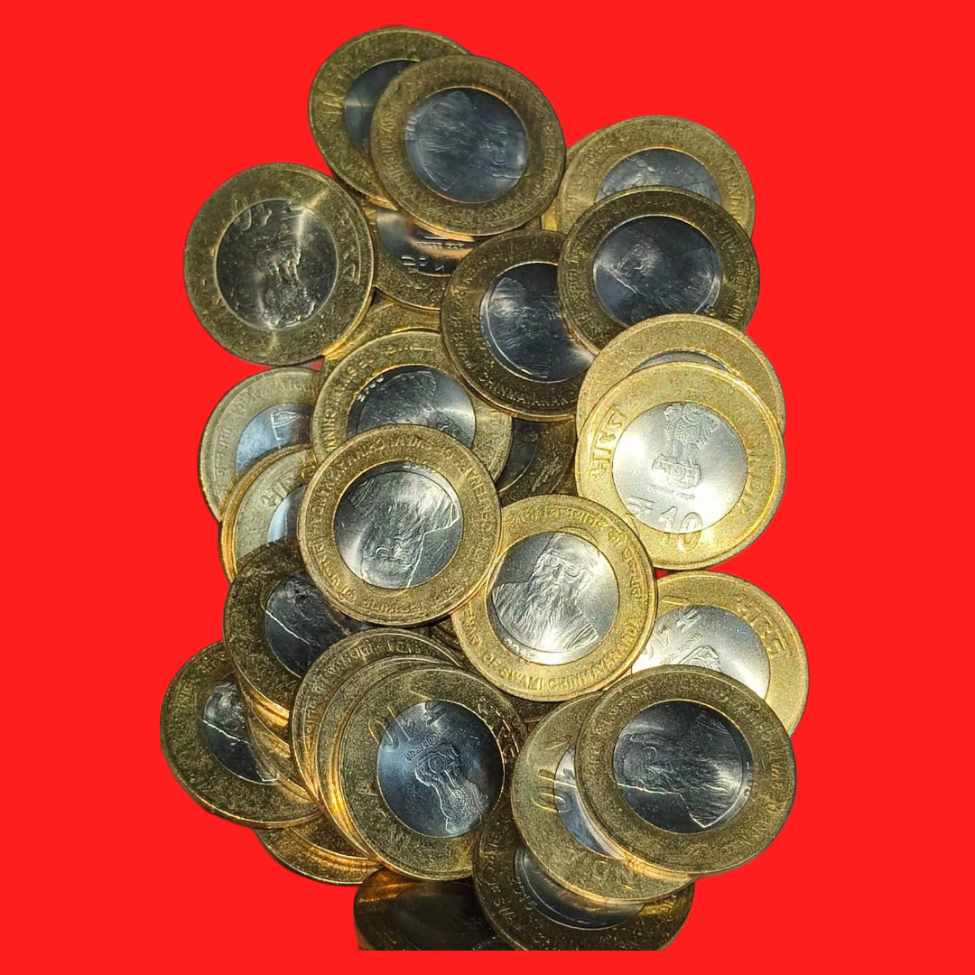 Rs 10 Chimayanand Bi-metal 100 pieces coin pouch rare collectible - Collection Bazzar