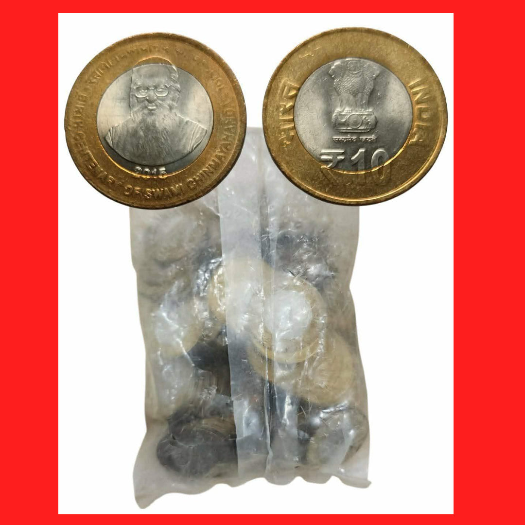 Rs 10 Chimayanand Bi-metal 100 pieces coin pouch rare collectible - Collection Bazzar