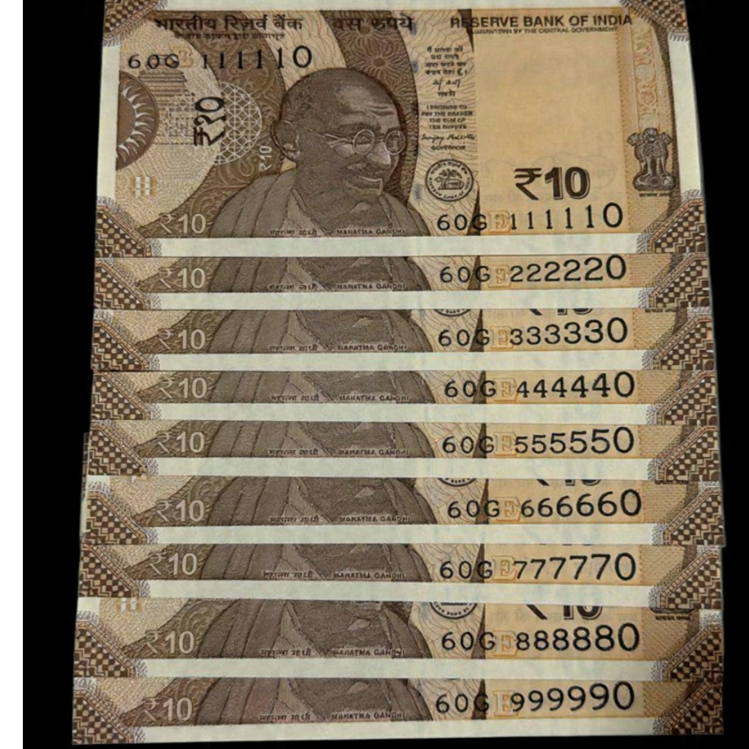 Rs 10 Complete 0 Missing Set 111110 to 999990 9 Notes Semi Fancy - Collection Bazzar