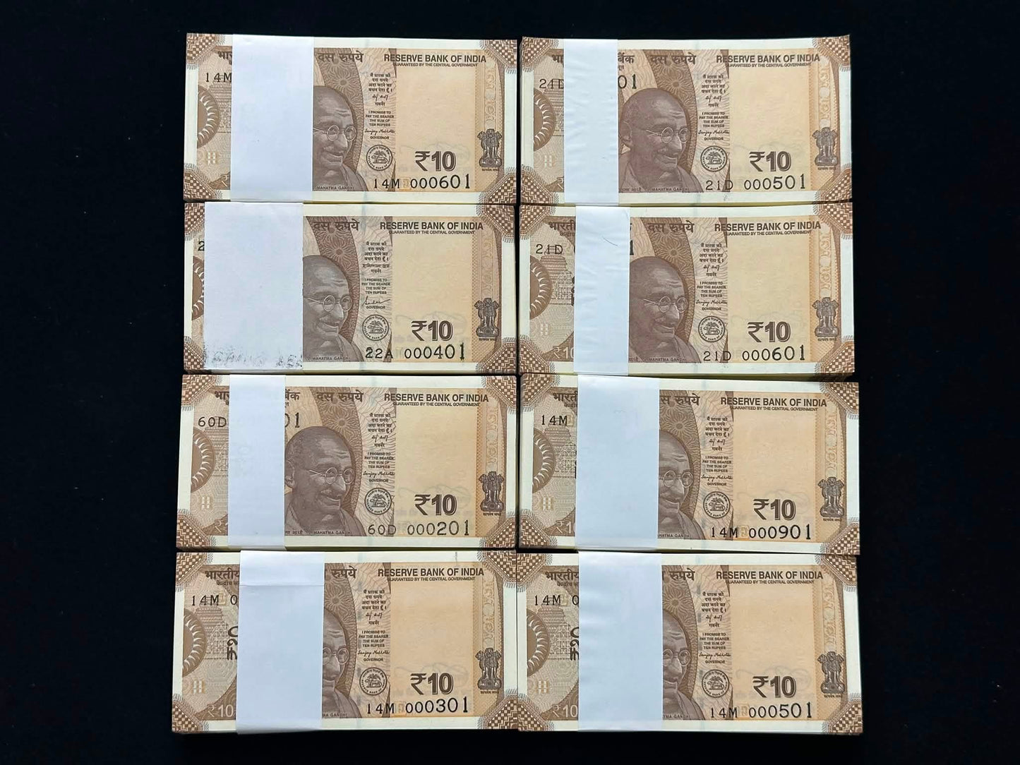 Rs 10 Complete Lower Fancy Serial Of 100 Notes Gov Sanjay Malhotra - Collection Bazzar