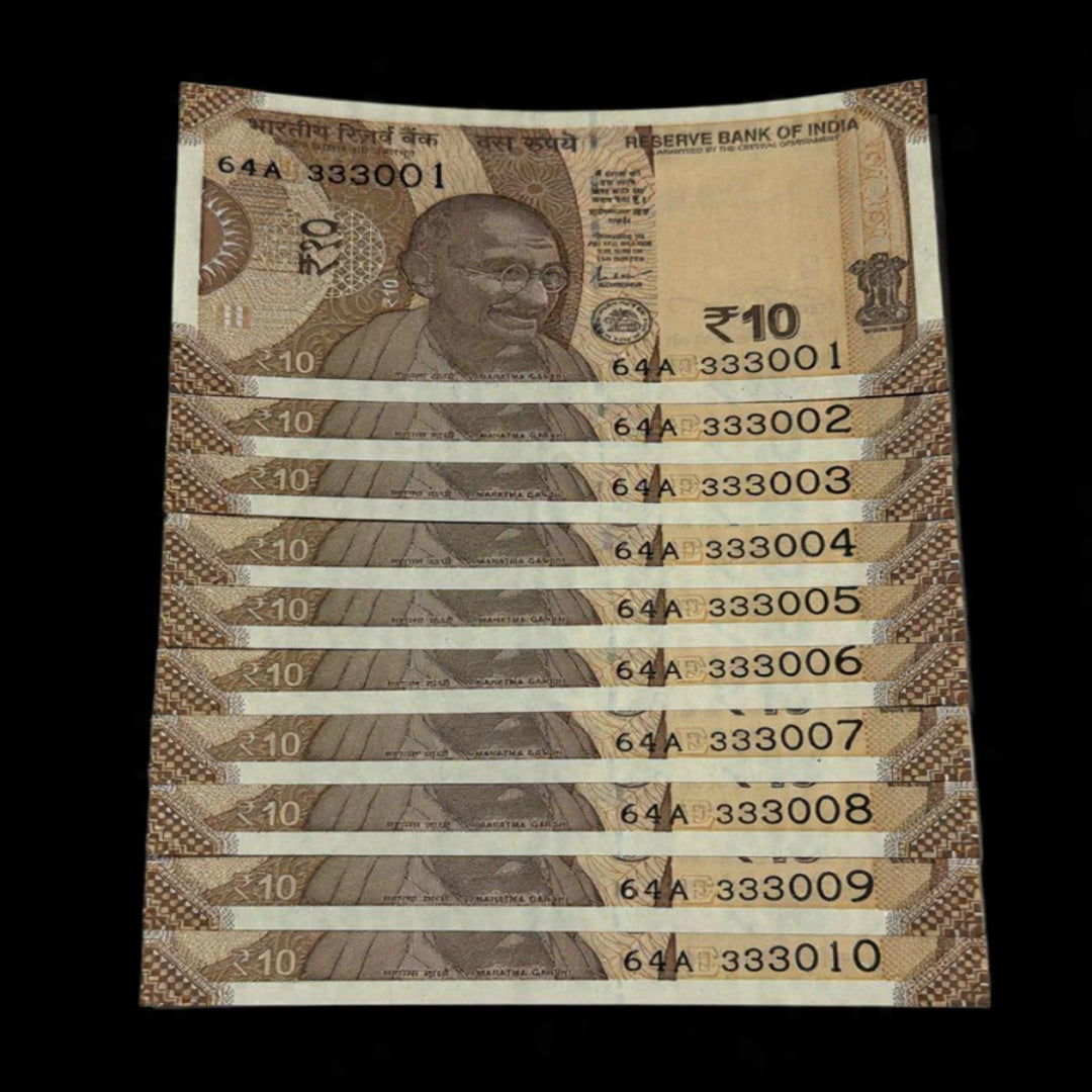 Rs 10 Consecutive Set 333001 to 333010  10 Notes - Collection Bazzar