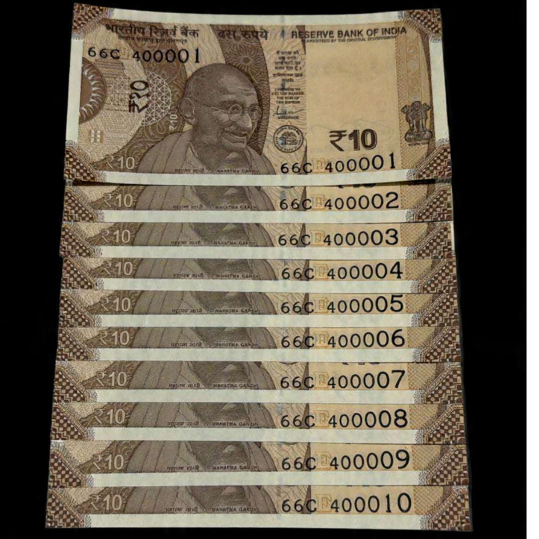 Rs 10 Consecutive Set 400001 to 400010  Round Number 10 Notes - Collection Bazzar