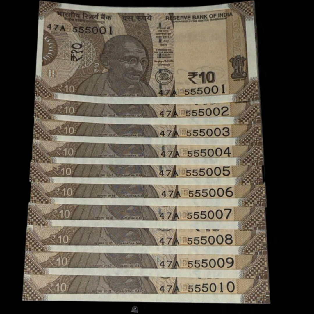 Rs 10 Consecutive Set  555001 to 555010 Fancy Number 10 Notes - Collection Bazzar