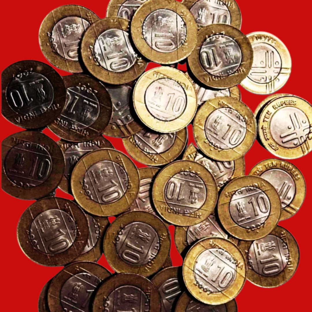 ₹10 Cross Coin India 2007 Noida Mint Lot of 50 Pieces XF+++ Condition