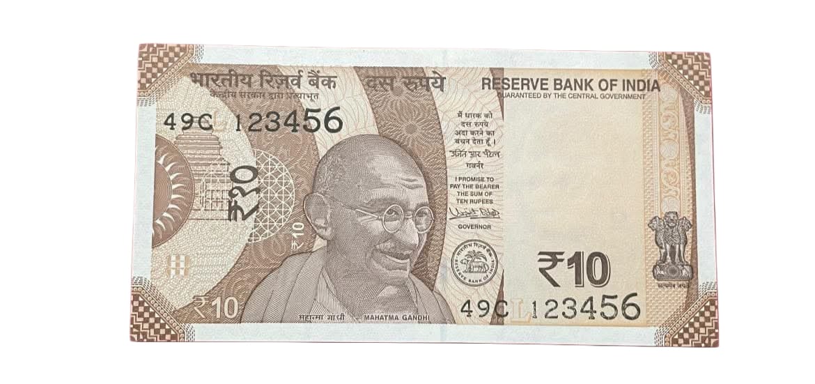 Rs 10 Fancy Number Note 123456 | Rare Running Serial 123456 |  Mahatma Gandhi New Series - Collection Bazzar