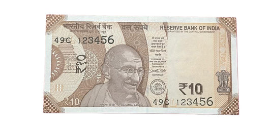 Rs 10 Fancy Number Note 123456 | Rare Running Serial 123456 |  Mahatma Gandhi New Series - Collection Bazzar