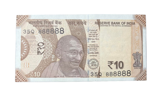 Rs 10 Fancy Number Note – 888888 | Rare Solid Number Note | RBI Original UNC - Collection Bazzar