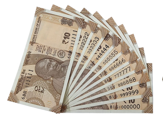 Rs 10 Fancy Number Note Set – Rare 7-Digit Series (100000 to 900000 | 1111111 to 1000000 | 1 Million Serial Collection | RBI Original UNC Notes) - Collection Bazzar