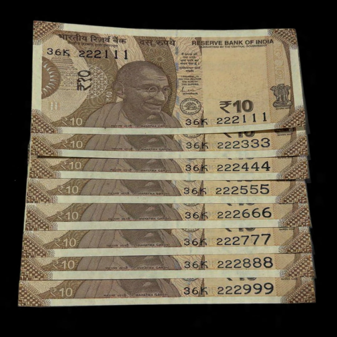 Rs 10 Fancy Set 222111 to 222999 Set of 8 Notes - Collection Bazzar