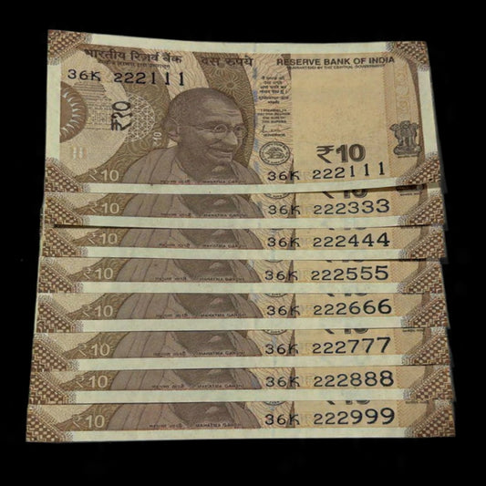Rs 10 Fancy Set 222111 to 222999 Set of 8 Notes - Collection Bazzar