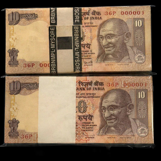Rs 10 Lower Number 000001 Same Prefix 36 P Pair Packet  Rare - Collection Bazzar