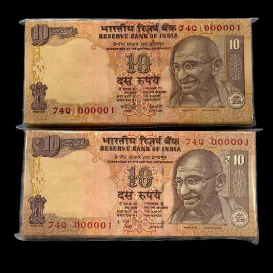 Rs 10 Lower Number 000001 Same Prefix 74 Q Pair Packets  Rare - Collection Bazzar