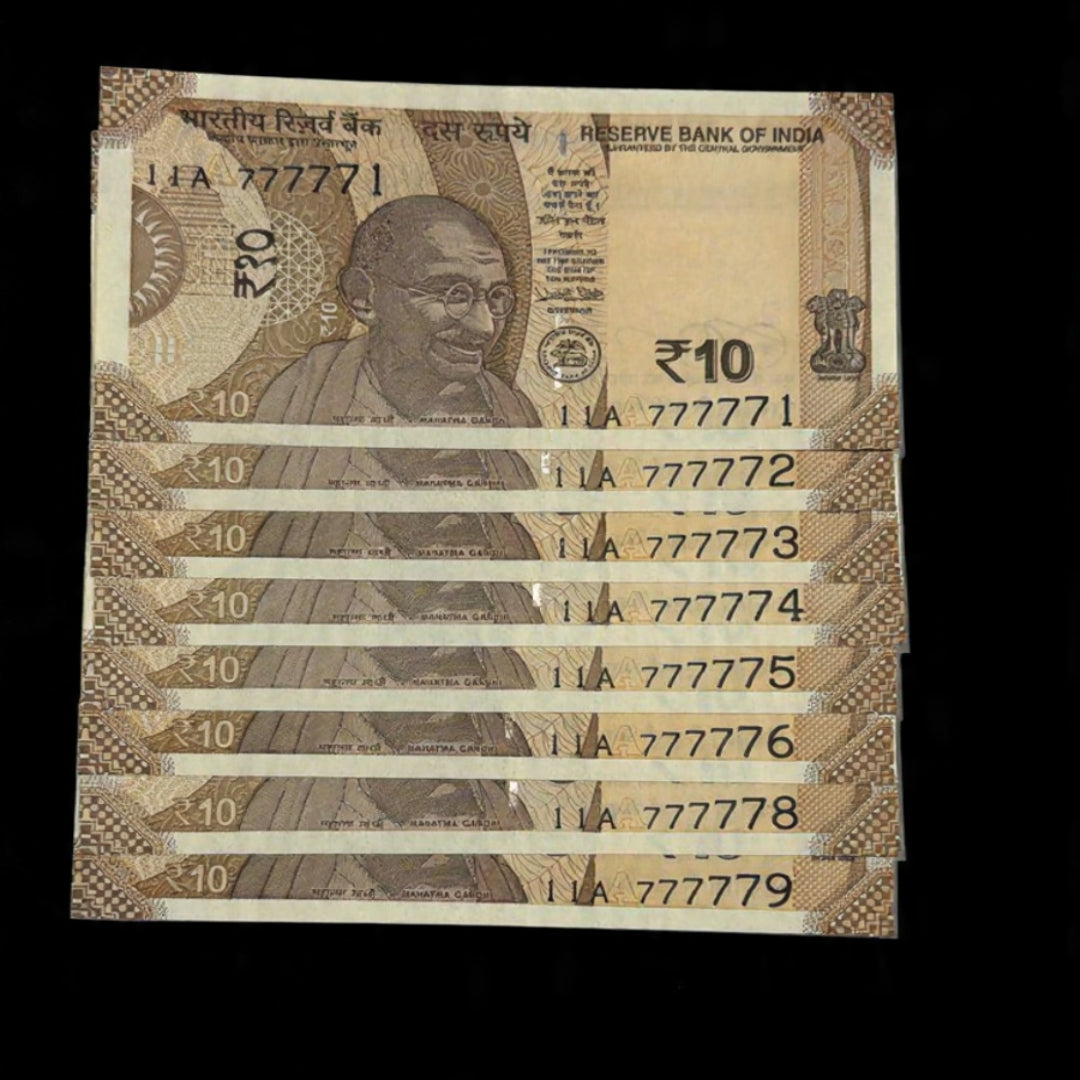 Rs 10 Lucky 7 Serial Set 777771-777779 Set of 8 Notes - Collection Bazzar