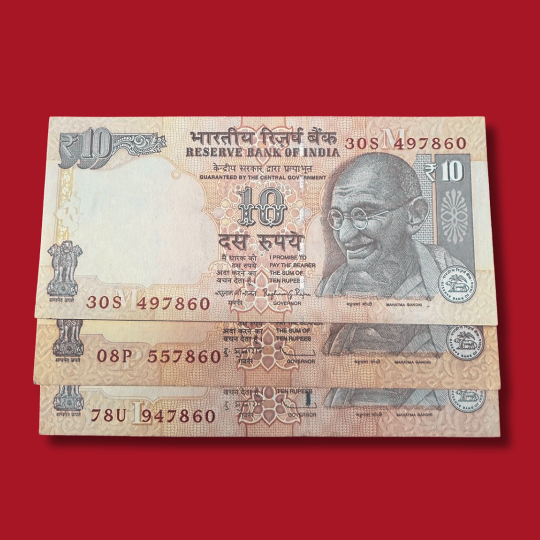 Rs 10 Note 786 Middile Holy Bismillah Number 3 note same number - Collection Bazzar