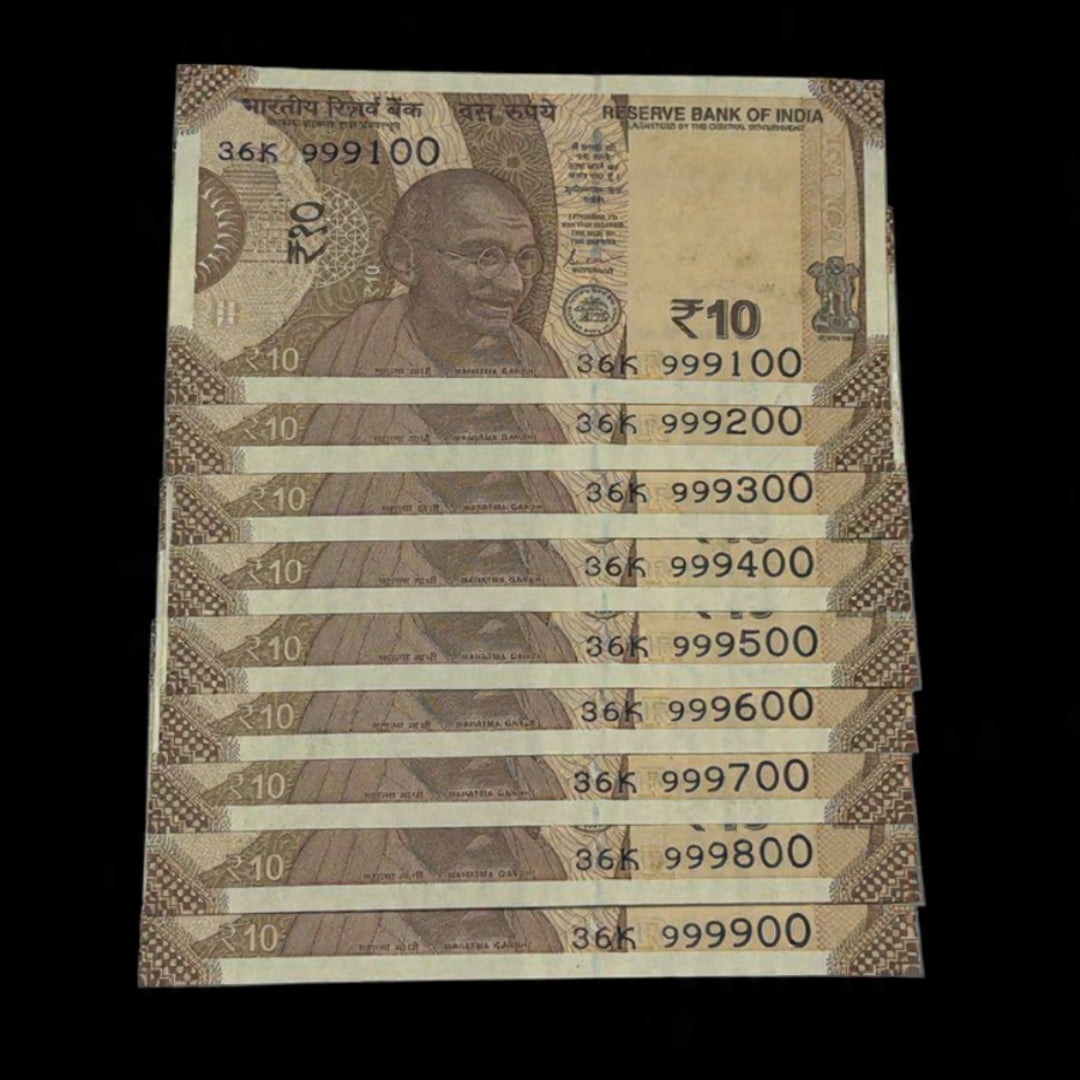 Rs 10 Note 999 Century Steps Set 999100 to 999900 - Collection Bazzar