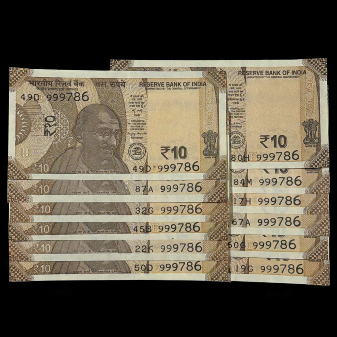 Rs 10 Note 999786 Fancy 786 Near Solid 999 Serial Each Note Price - Collection Bazzar
