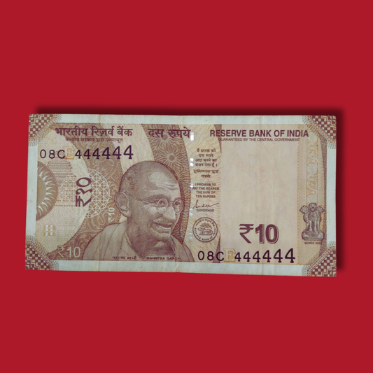 Rs 10 Note All 444444 Solid Number Fancy Number Note Rare Collectible - Collection Bazzar