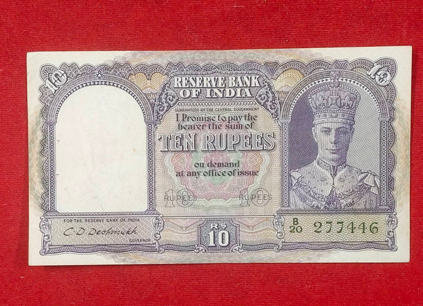 Rs 10 Note British India Governor C D Deshmukh Rare Collectible - Collection Bazzar