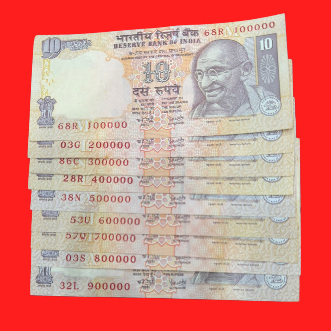 Rs 10 Note Fancy Serial Complete Round Lakh Set – 100000 to 900000 governor Y V reddy - Collection Bazzar