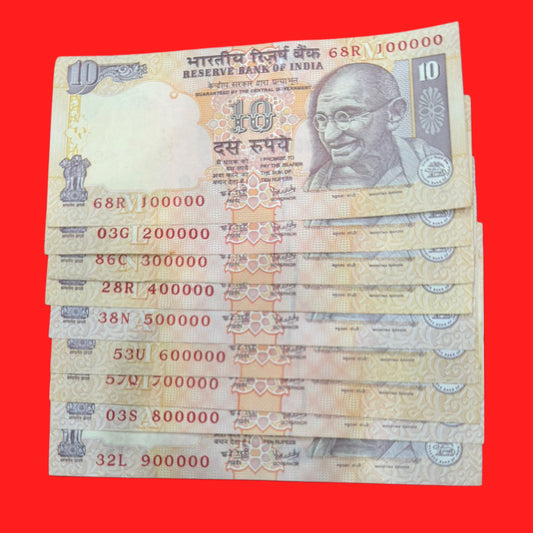 Rs 10 Note Fancy Serial Complete Round Lakh Set – 100000 to 900000 governor Y V reddy - Collection Bazzar