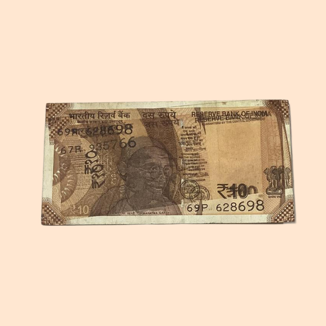 Rs 10 Note Error or Misprint Serial 628698 | Double Printing Paper Rare Collectible - Collection Bazzar
