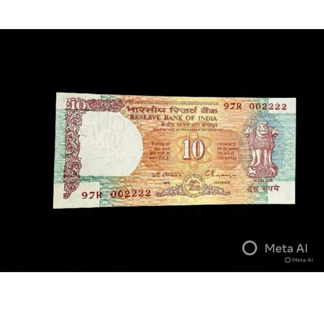 Rs 10 Note Shalimar Serial 002222 Governor C Rangrajan Rare Collectible - Collection Bazzar