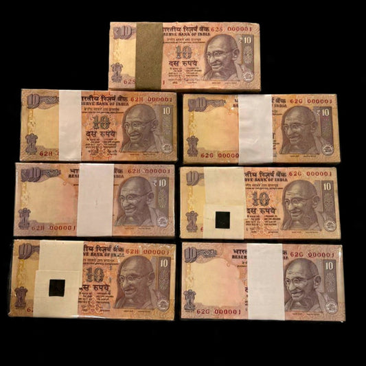 Rs 10 Notes 000001 Serial 7 Bundles 100 Notes Packet Extremely Rare Pack - Collection Bazzar