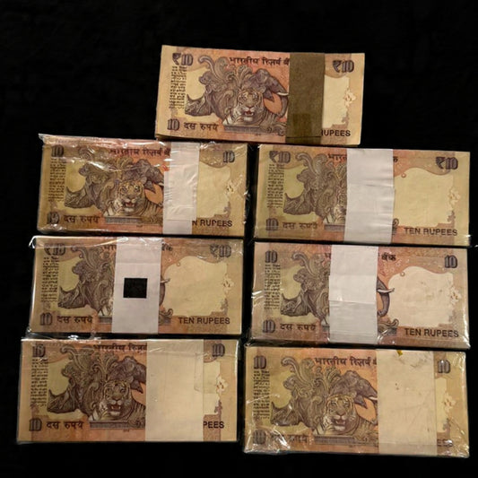 Rs 10 Notes 000001 Serial 7 Bundles 100 Notes Packet Extremely Rare Pack - Collection Bazzar