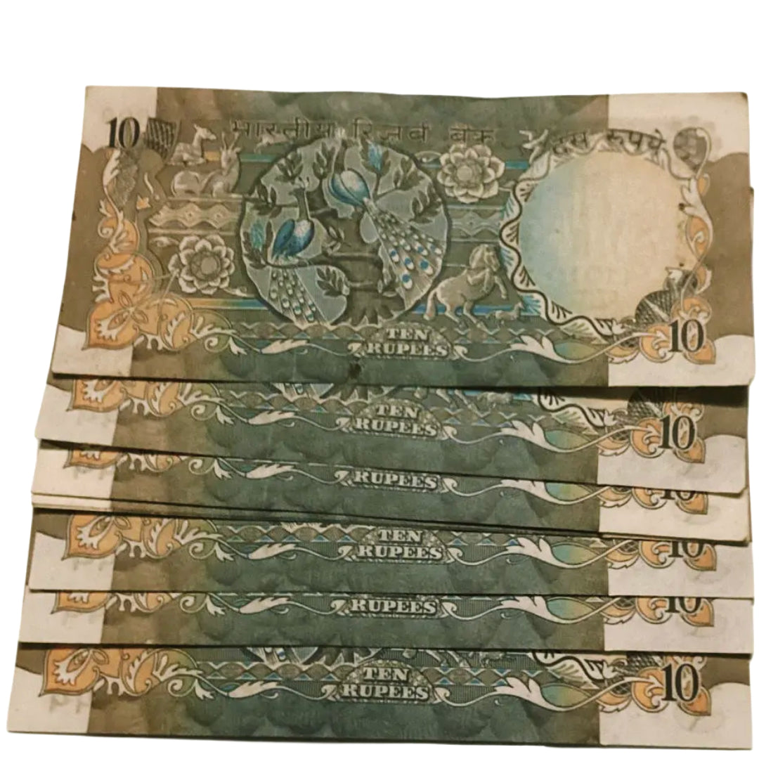 Rs 10 Old Peacock issue RN Malhotra sign 10 notes lot - Collection Bazzar
