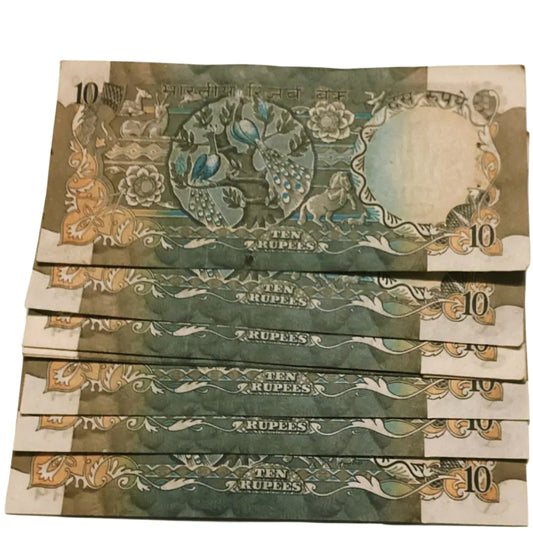 Rs 10 Old Peacock issue RN Malhotra sign 10 notes lot - Collection Bazzar