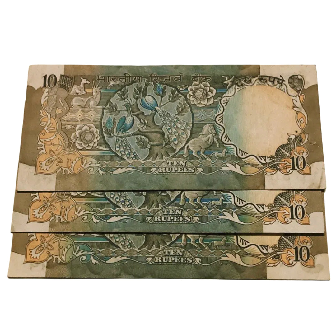 Rs 10 Old Peacock issue reverse 786 Number 3 notes lot hard to find - Collection Bazzar
