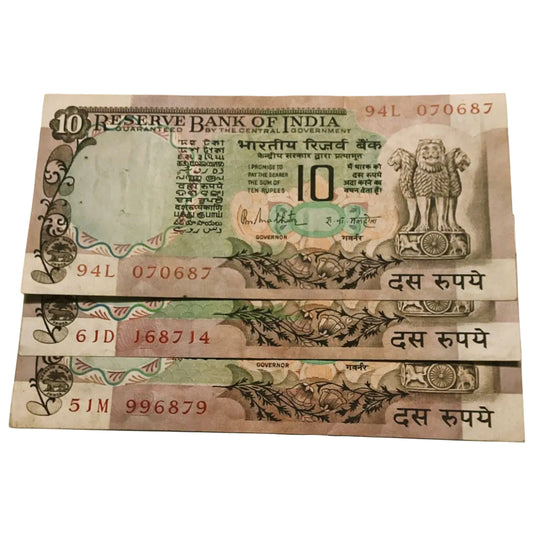 Rs 10 Old Peacock issue reverse 786 Number 3 notes lot hard to find - Collection Bazzar