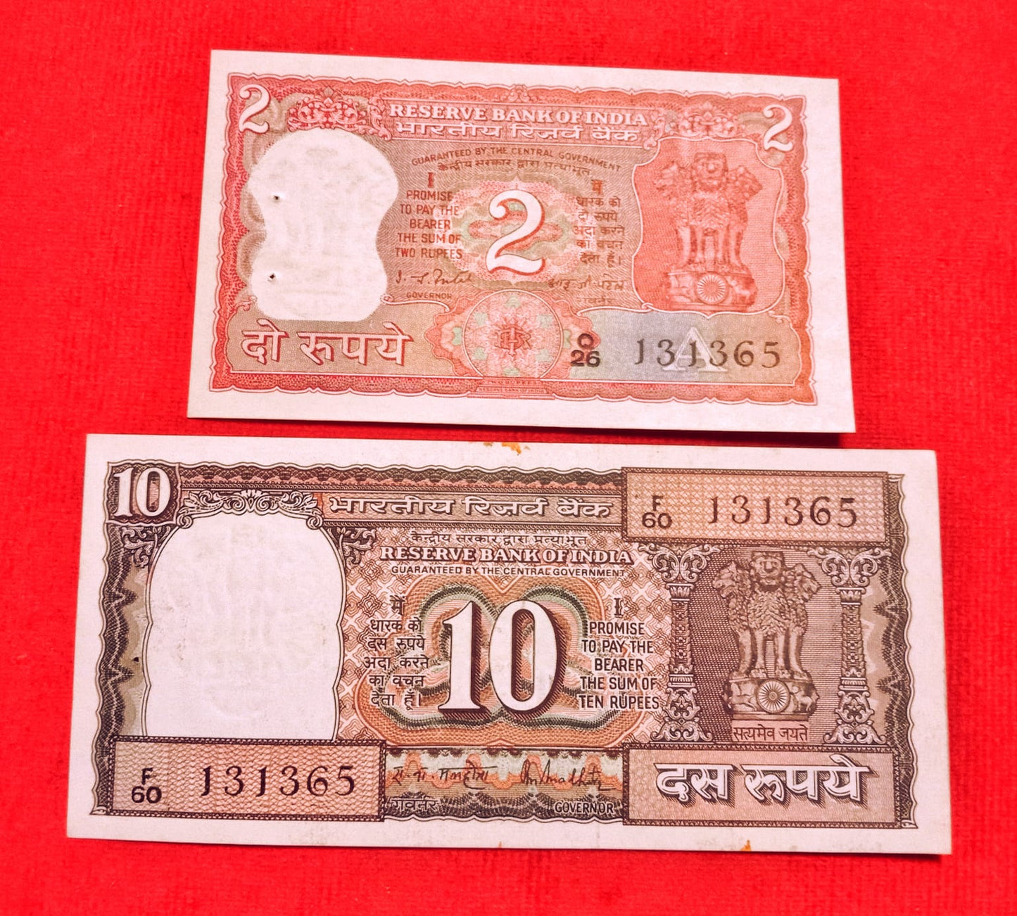 Rs 10 & Rs 2 same no. semi fancy starting 1313 ending 365 days in a year - Collection Bazzar