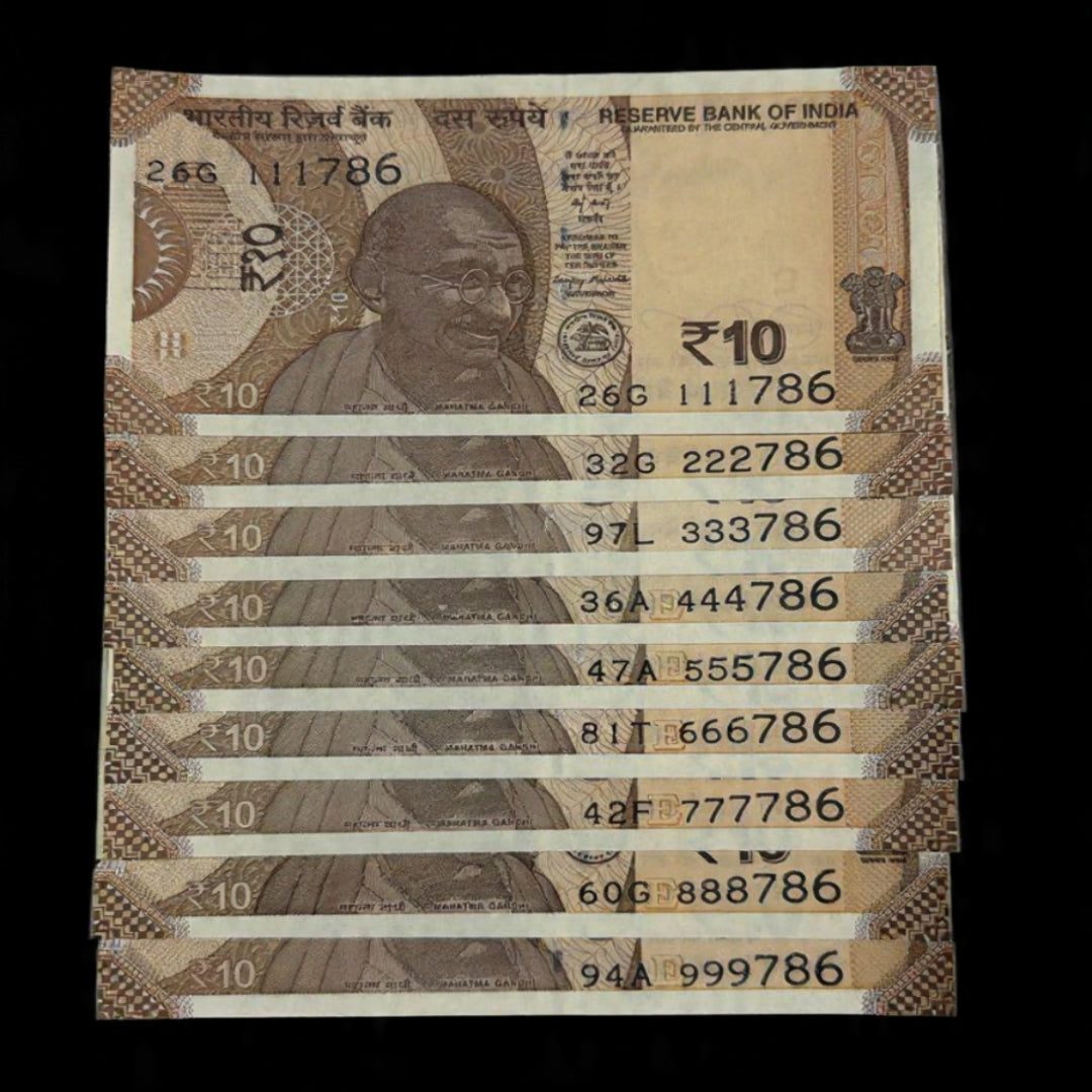Rs 10 Serial 111786 to 999786 Notes Set of 9 - Collection Bazzar