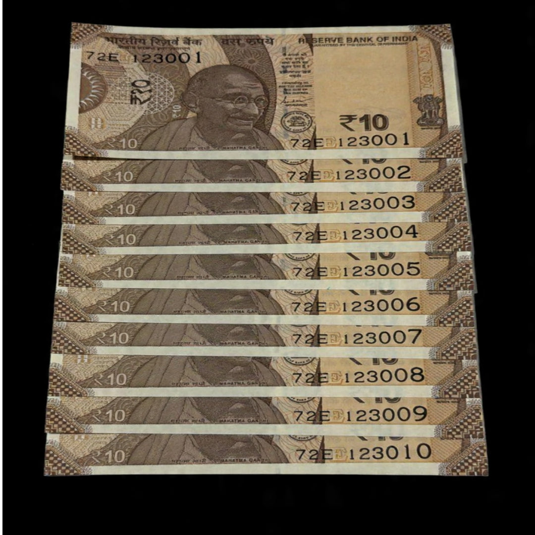 Rs 10 Set 123001 to 123010 Notes Set of 10 - Collection Bazzar