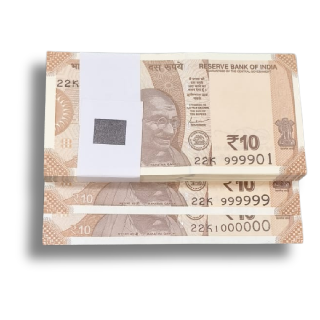 Rs 10 Note Super Fancy Note Packet 999901 with 999999, 1000000 7 digit Number 100 Notes - Collection Bazzar