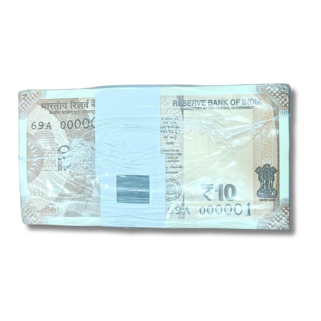 Rs 10 telescopic rim lower number 000001 year 2025 unc condition - Collection Bazzar