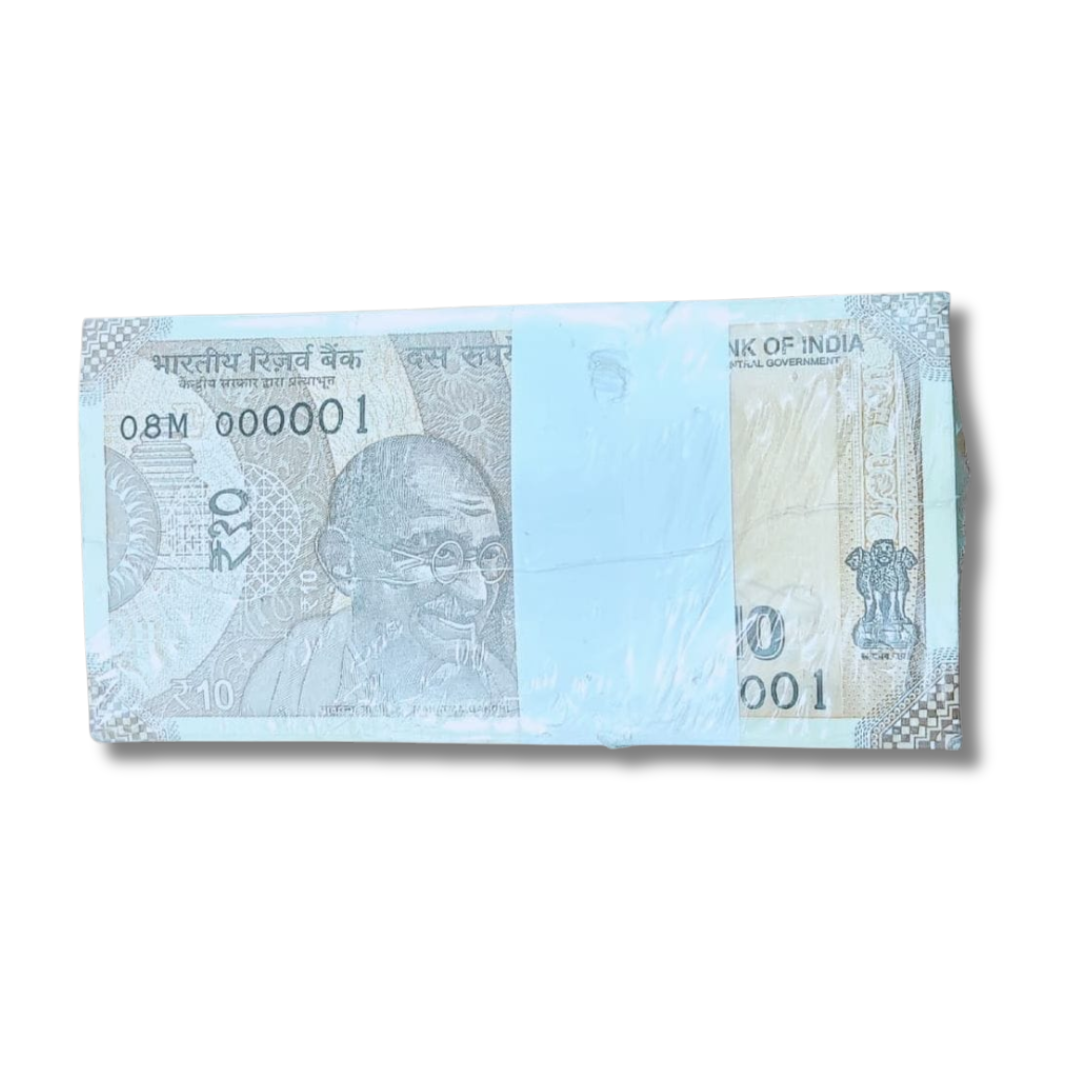 Rs 10 Note Telescopic RIM lower number 000001 year unc condition - Collection Bazzar