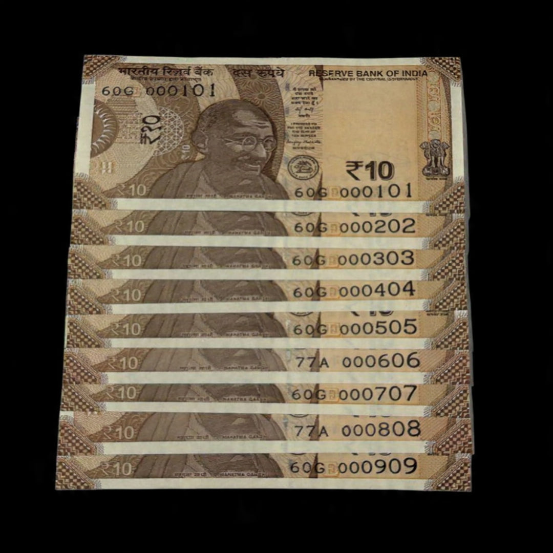 Rs 10 Ultra Low Doubling Set 000101 to 000909 Collectible - Collection Bazzar