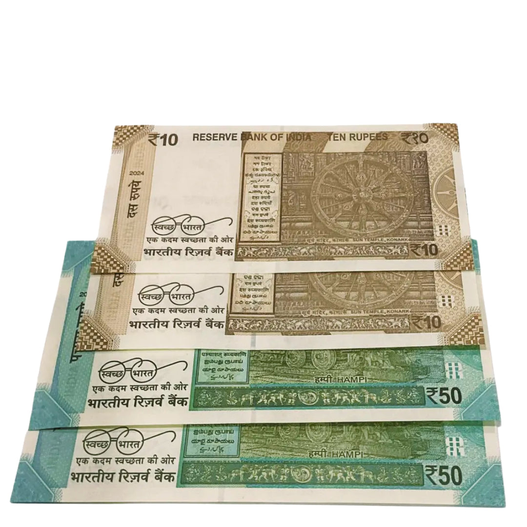 Step ladder number in Rs 10 and Rs 50 4 notes lot colletible item - Collection Bazzar