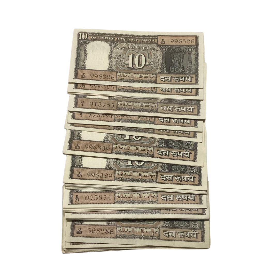 Rs 10 black boat 10 notes given 1100 governor K R puri rare  collectible - Collection Bazzar