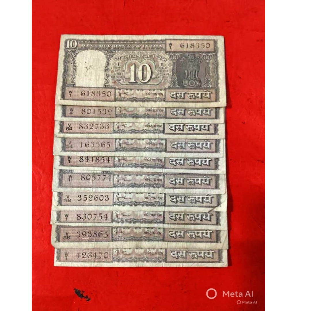 Rs 10 black boat each note 500 amitabh ghosh governor note lot rare - Collection Bazzar