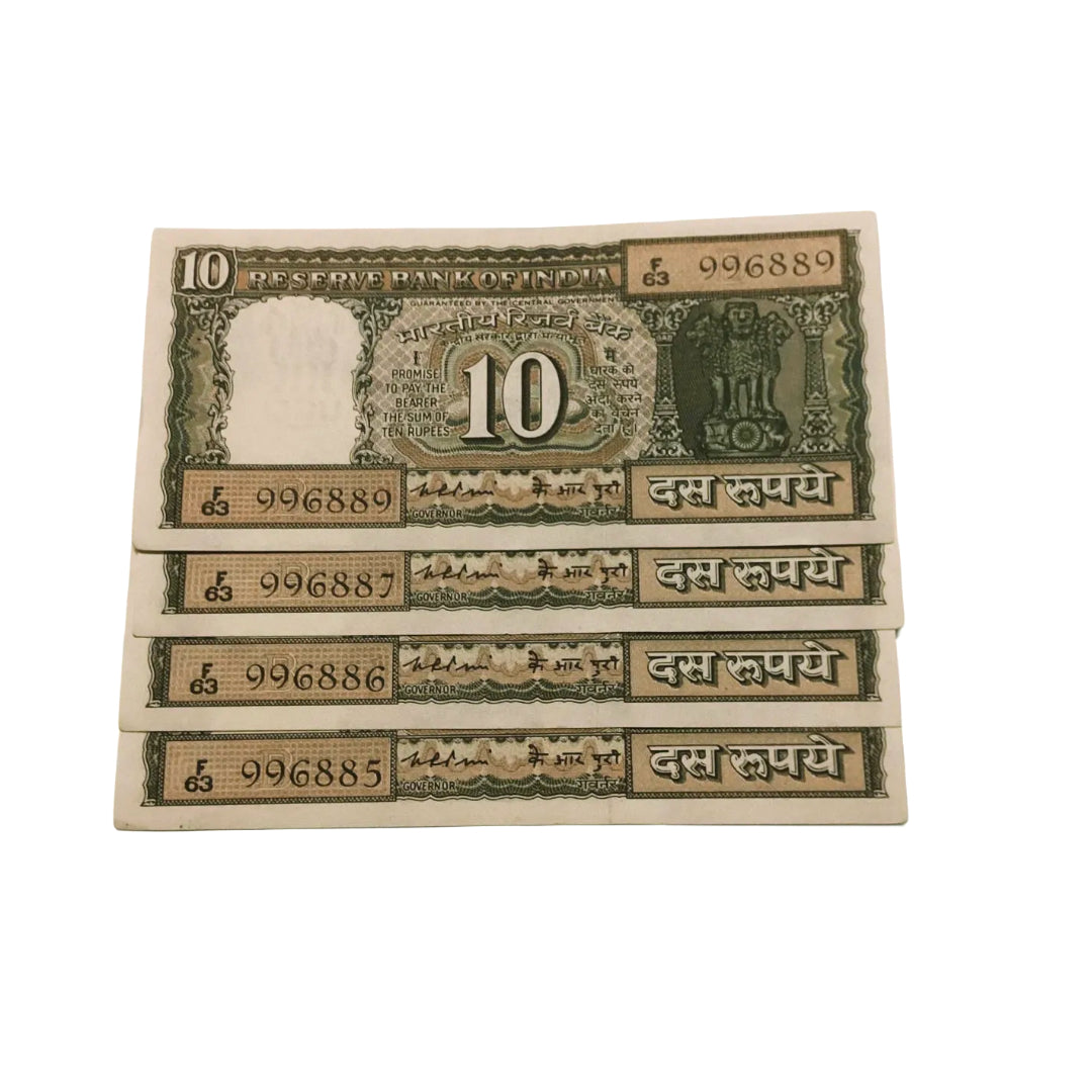 Rs 10 black boat starting 996 with one note reverse 786 gov k r puri rare collectible - Collection Bazzar