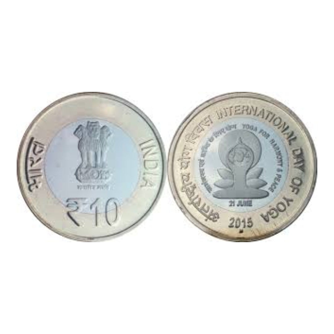 Rs 10 coin International day of yoga collectible - Collection Bazzar