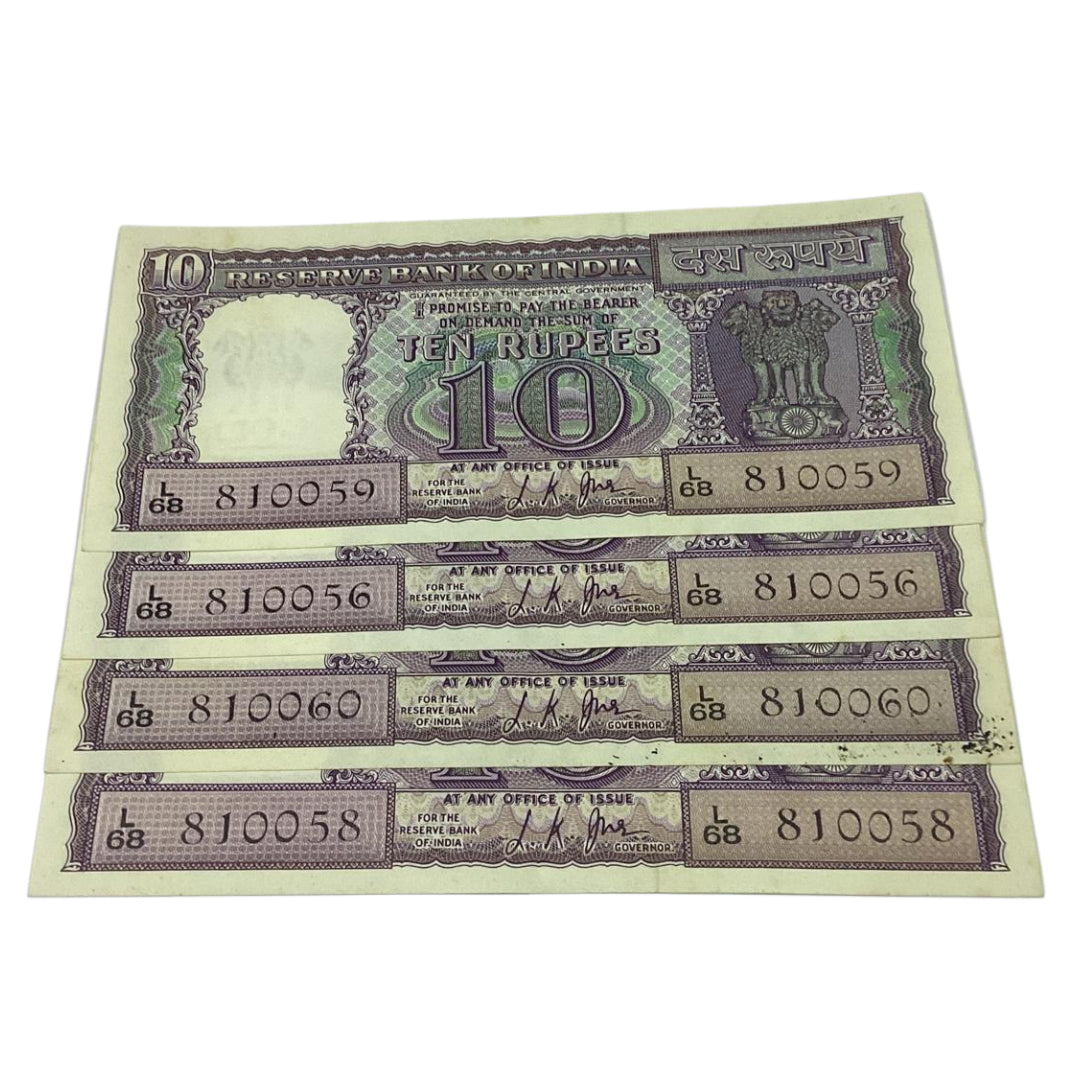 Rs 10 diamond issue four notes starting 8100 number ₹800 each Note governor l k jha rare collectible - Collection Bazzar