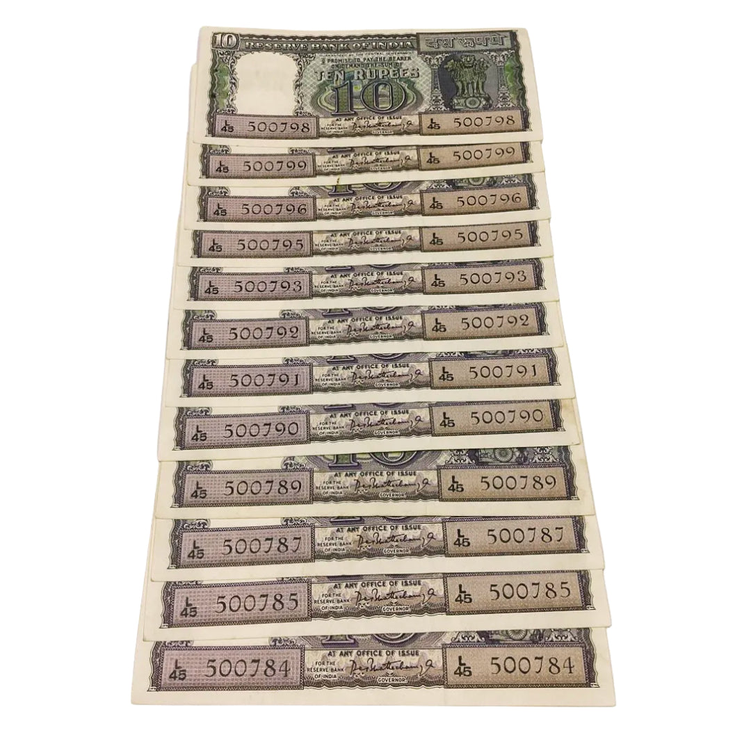 Rs 10 diamond issue lot each note 799 governor pc bhattacharya rare collectible - Collection Bazzar