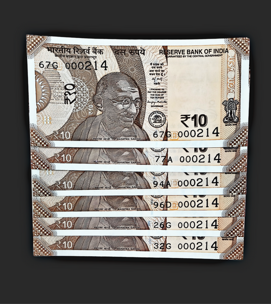 Rs 10 lower number not jai shree Ram number 000214 each note price - Collection Bazzar